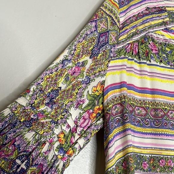 Maeve Anthropologie Ceresco Peasant Blouse boho Shirt Multi Pastel floral top Md - Picture 4 of 10